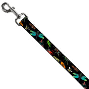 Dog Leash - Insects Scattered CLOSE-UP Black