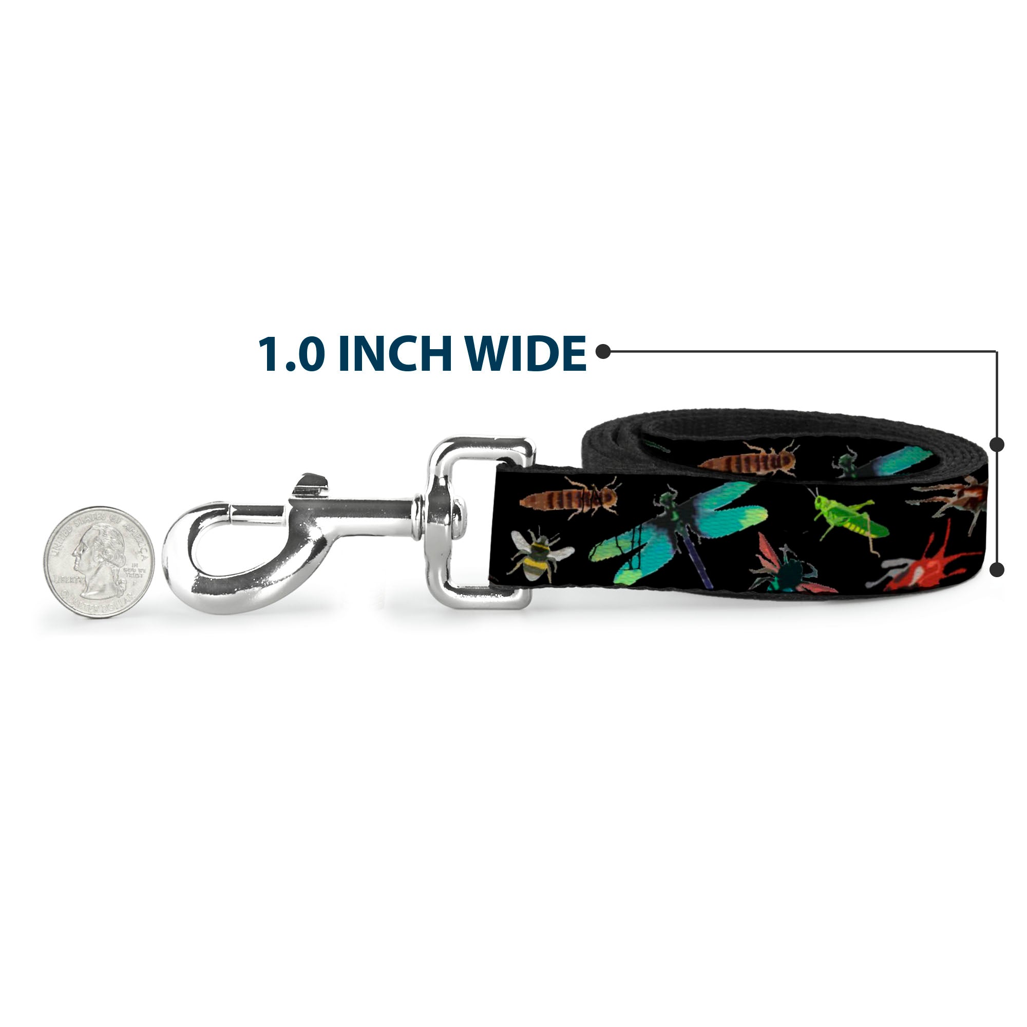 Dog Leash - Insects Scattered CLOSE-UP Black