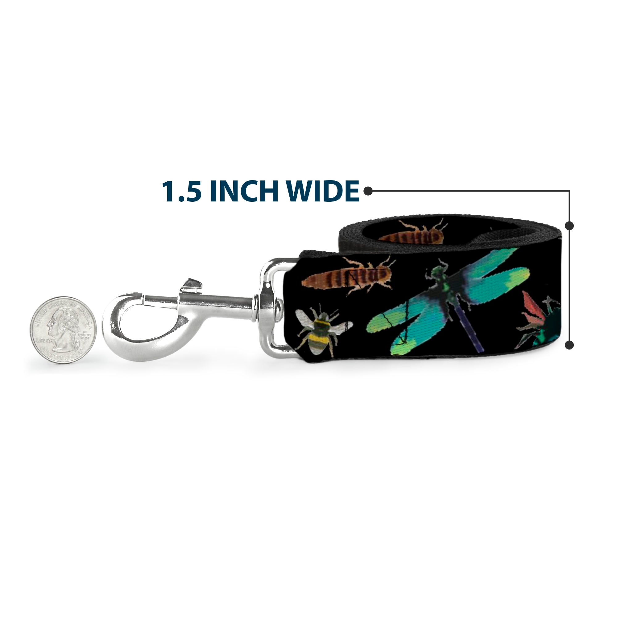 Dog Leash - Insects Scattered CLOSE-UP Black