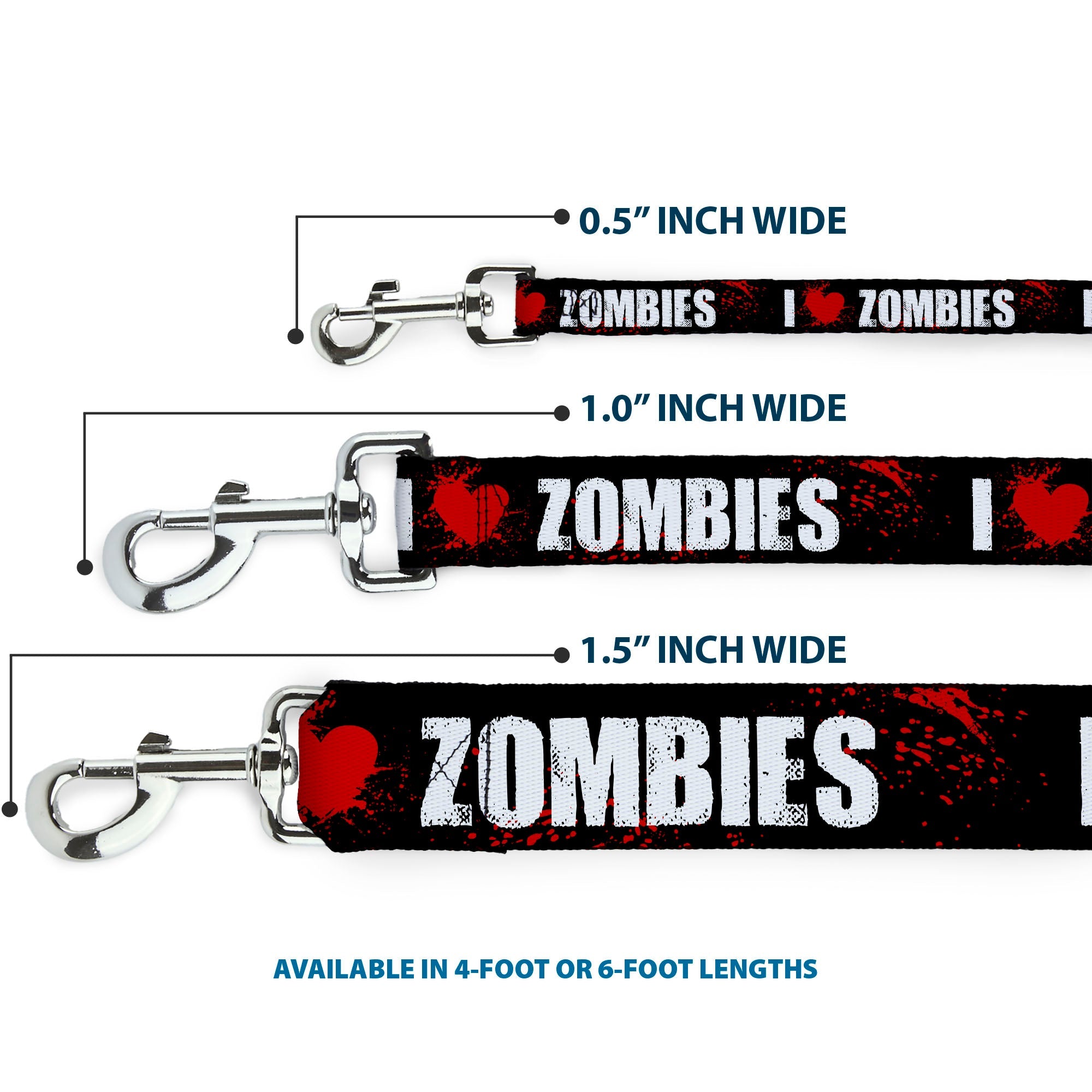 Dog Leash - I "Heart" ZOMBIES Bold Splatter Black/White/Red
