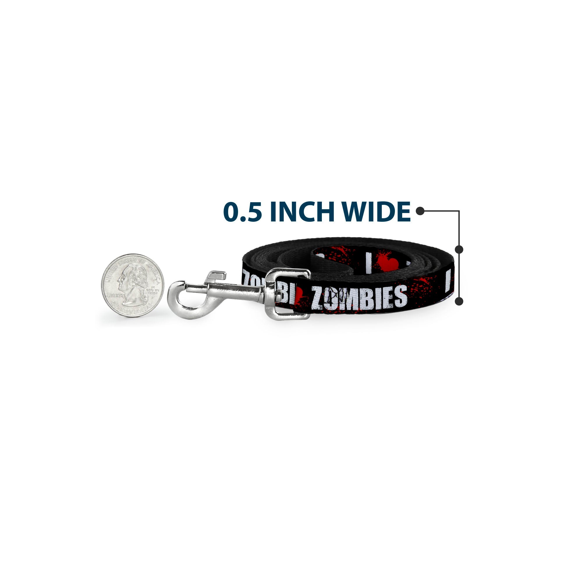 Dog Leash - I "Heart" ZOMBIES Bold Splatter Black/White/Red