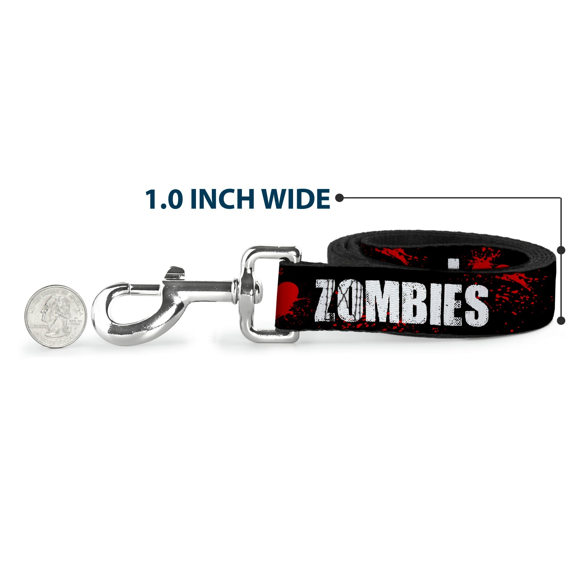 Dog Leash - I "Heart" ZOMBIES Bold Splatter Black/White/Red