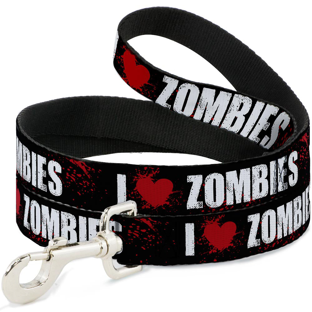 Dog Leash - I "Heart" ZOMBIES Bold Splatter Black/White/Red
