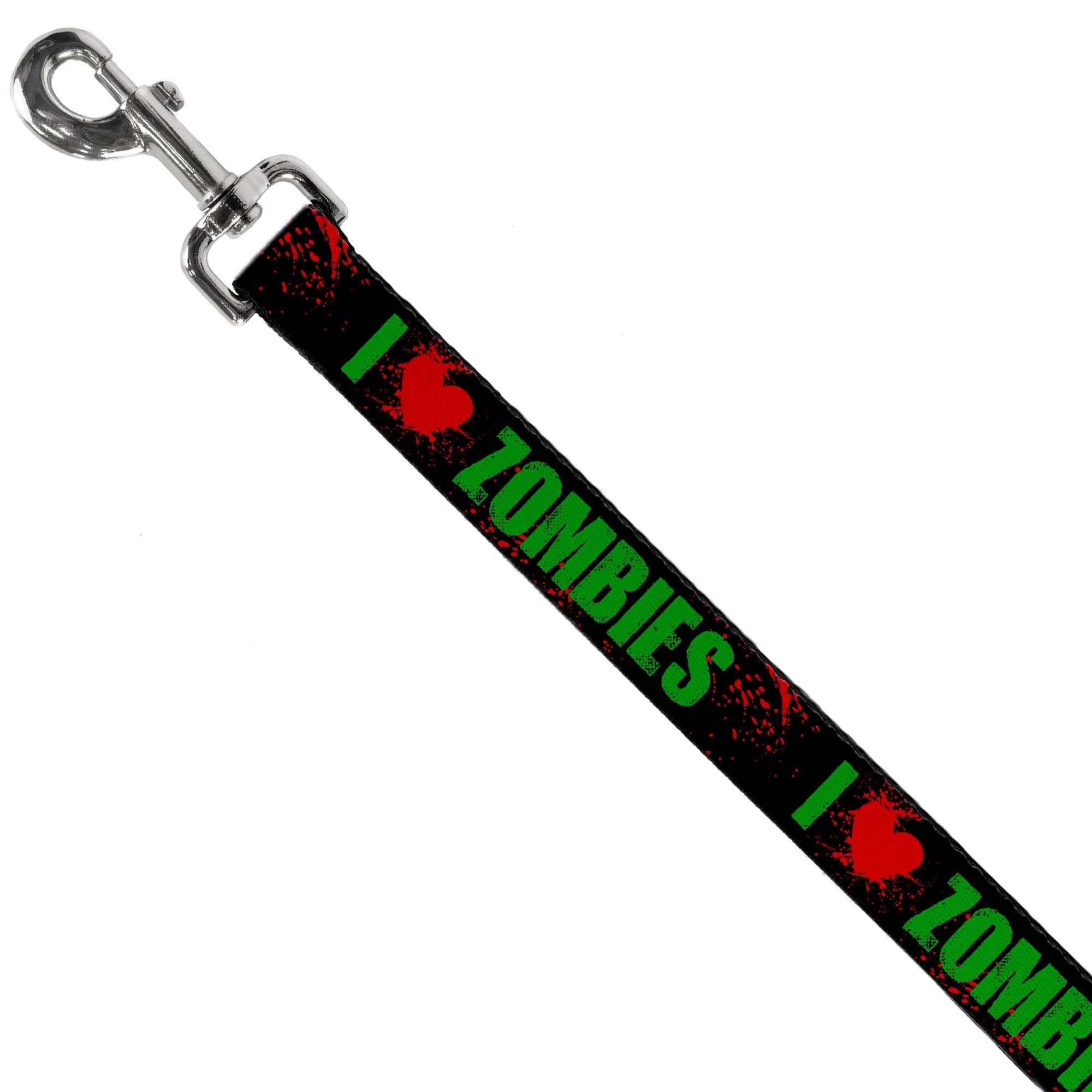 Dog Leash - I "Heart" ZOMBIES Bold Splatter Black/Green/Red