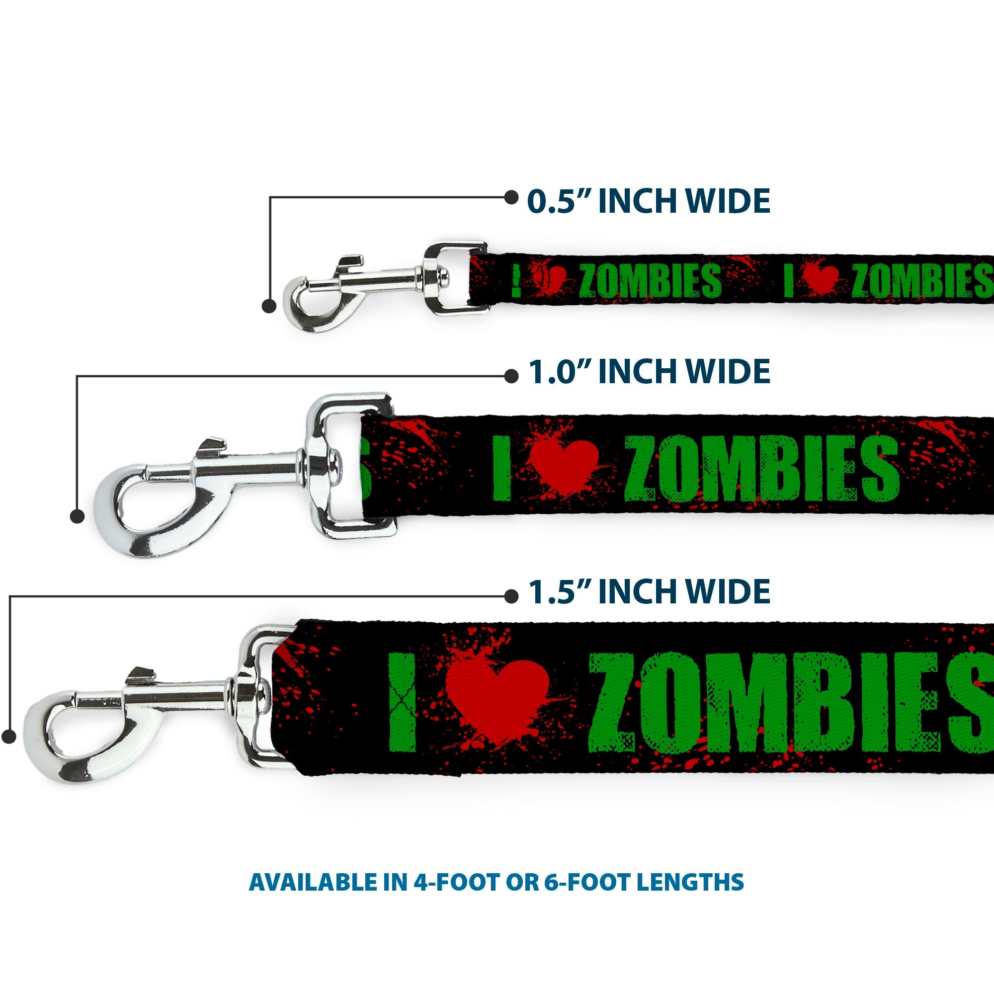 Dog Leash - I "Heart" ZOMBIES Bold Splatter Black/Green/Red