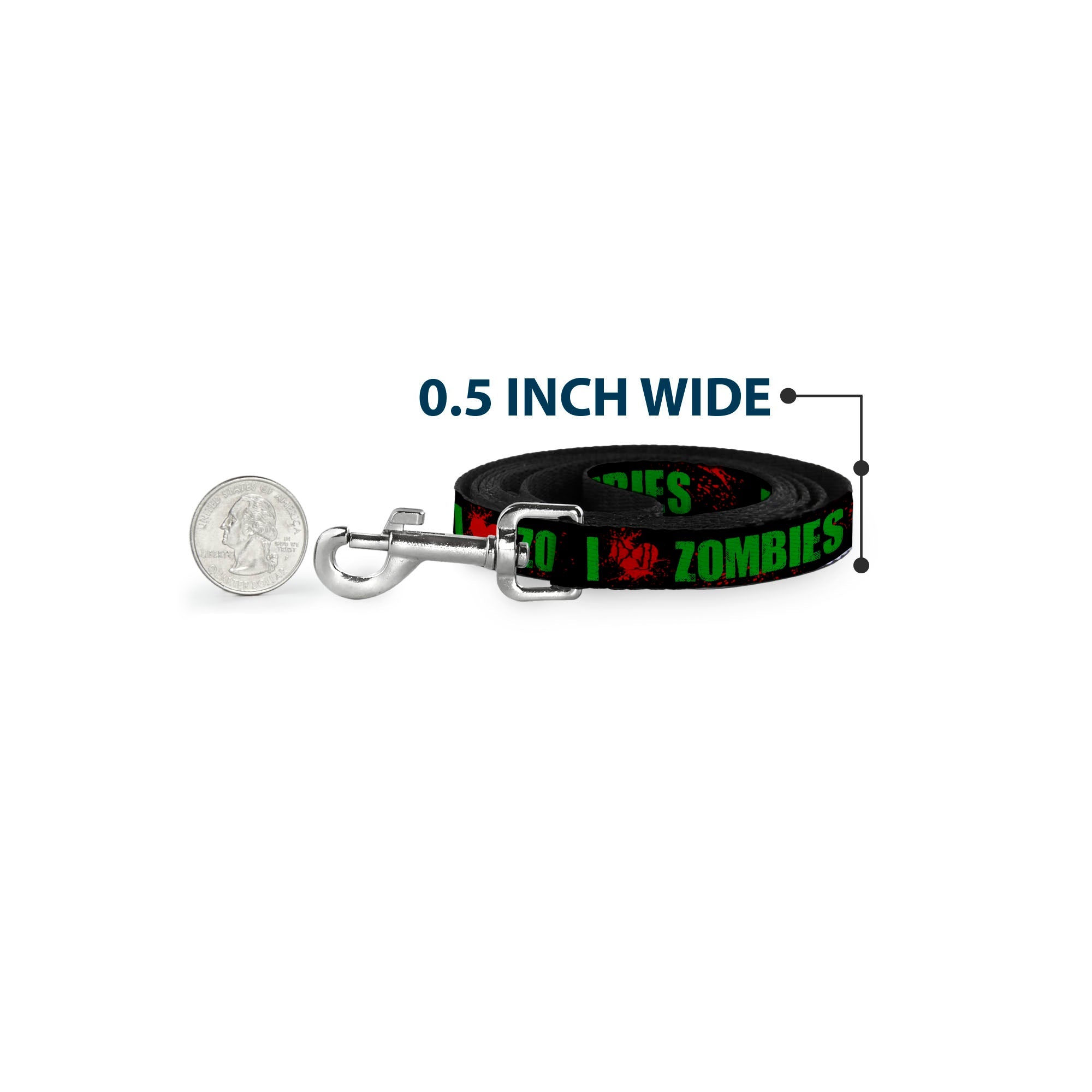 Dog Leash - I "Heart" ZOMBIES Bold Splatter Black/Green/Red