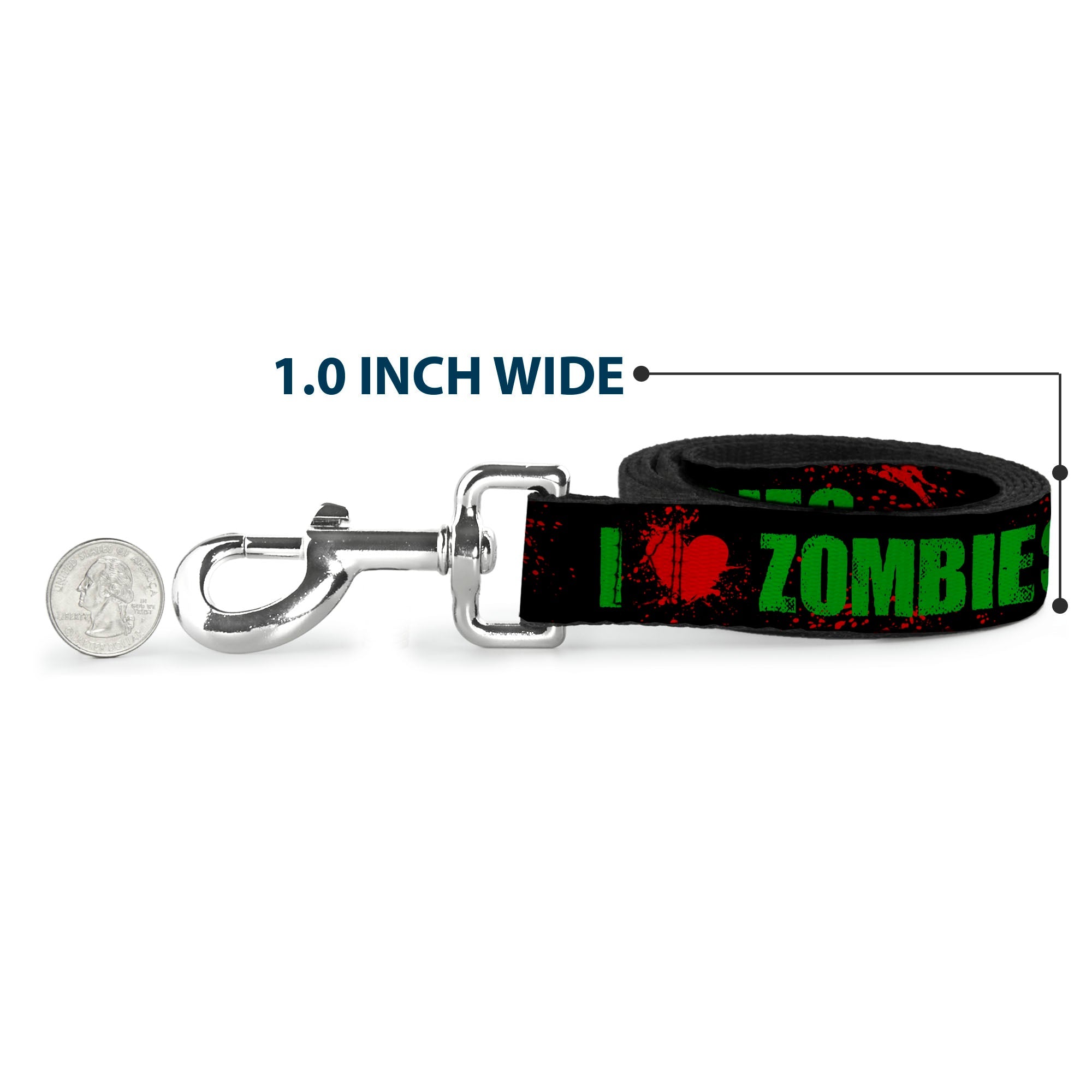 Dog Leash - I "Heart" ZOMBIES Bold Splatter Black/Green/Red