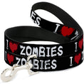 Load image into Gallery viewer, Dog Leash - I "Heart" ZOMBIES Bloody Splatter Black/White/Red
