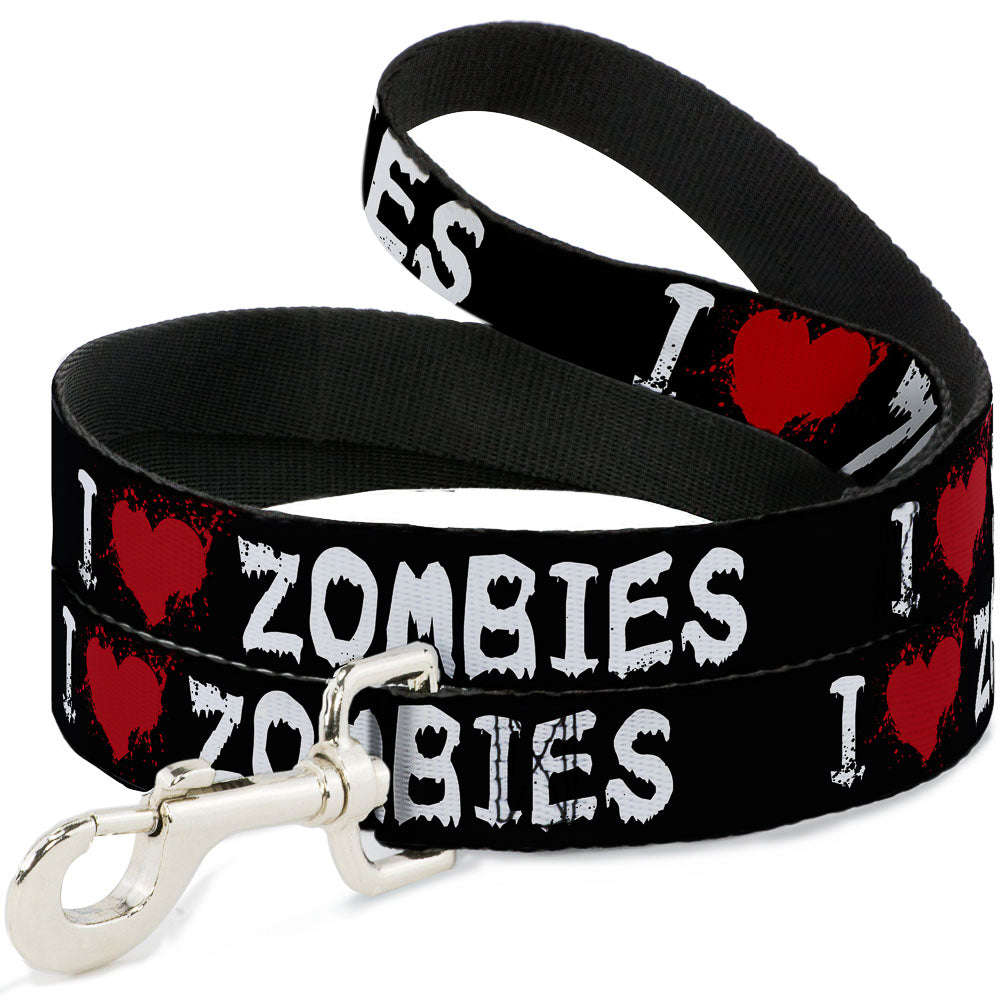 Dog Leash - I "Heart" ZOMBIES Bloody Splatter Black/White/Red
