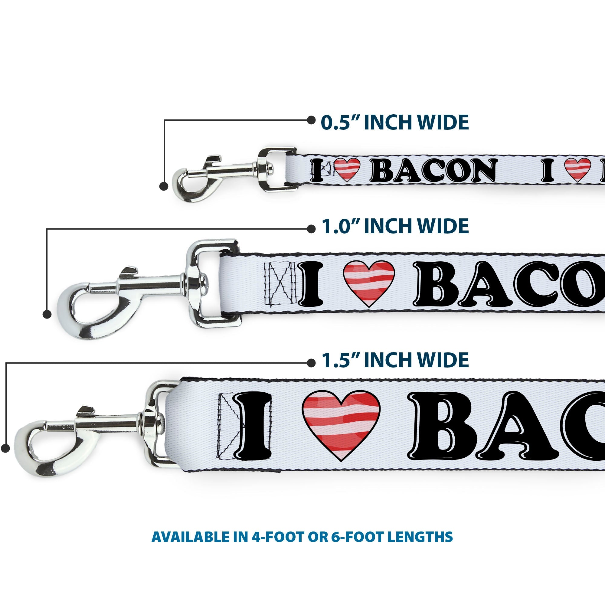 Dog Leash - I "Heart" BACON White/Black/Bacon