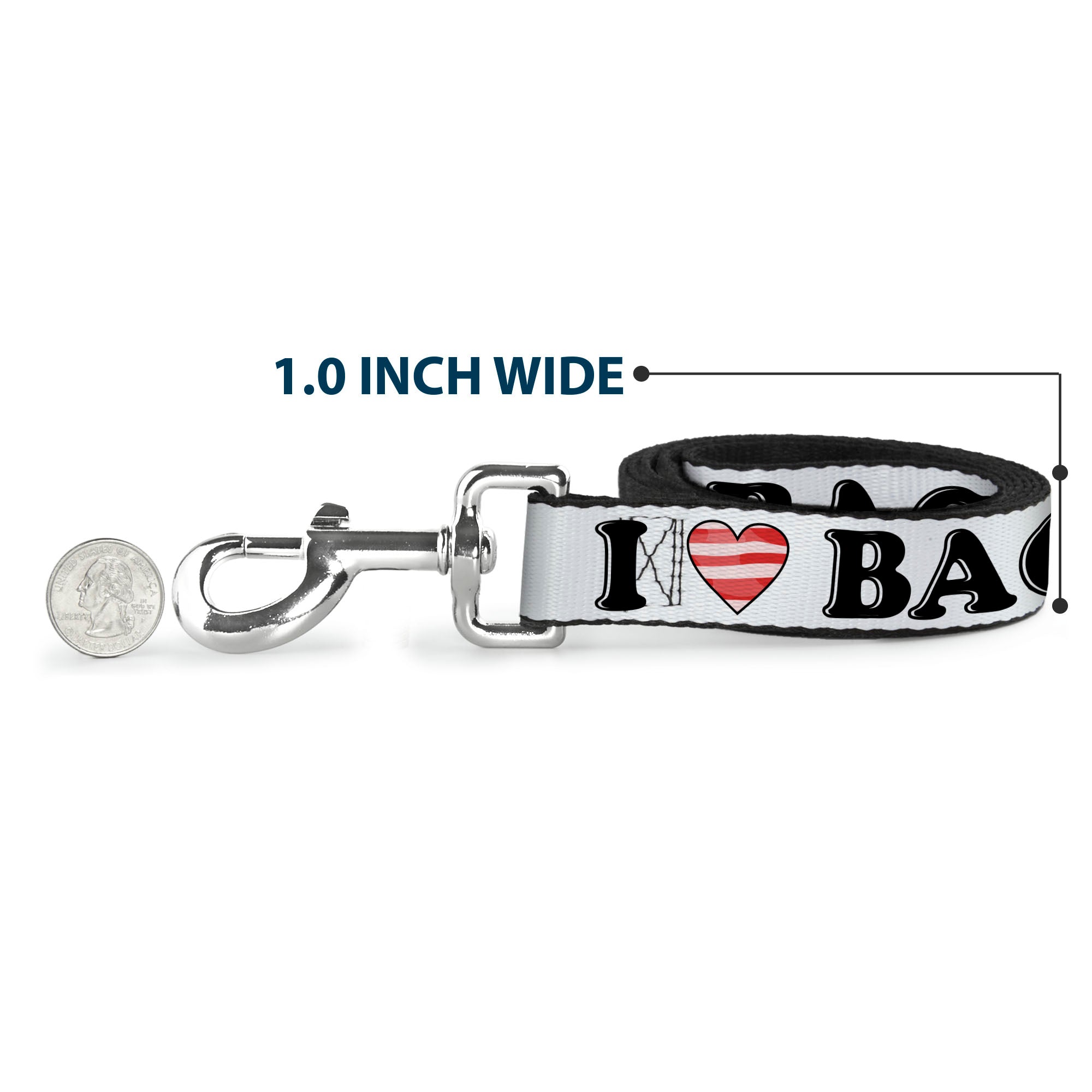Dog Leash - I "Heart" BACON White/Black/Bacon