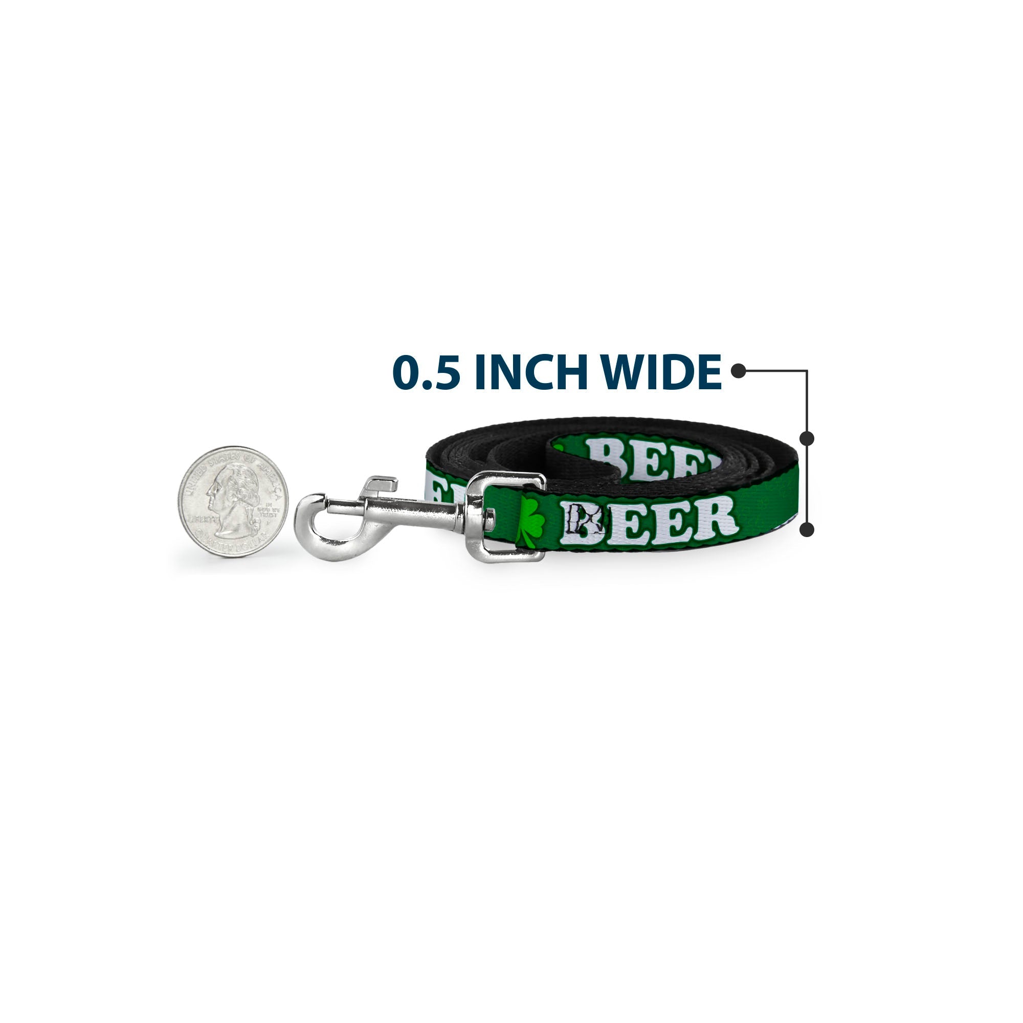 Buckle-Down Dog Leash - I "Clover" BEER/Clover Outlines Greens/White