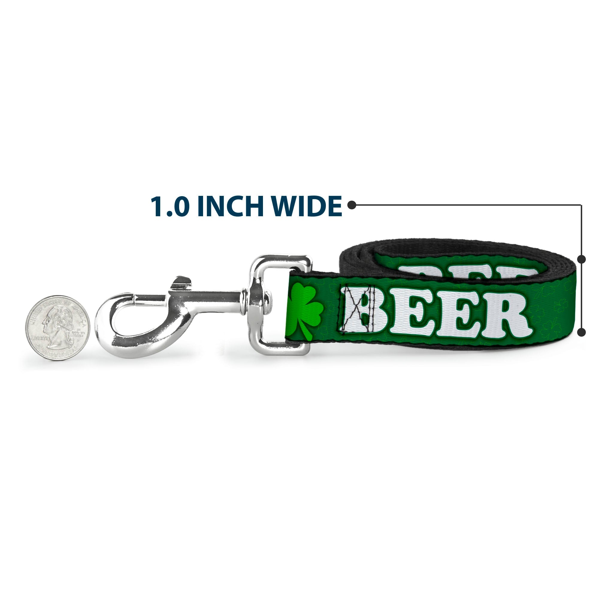 Buckle-Down Dog Leash - I "Clover" BEER/Clover Outlines Greens/White