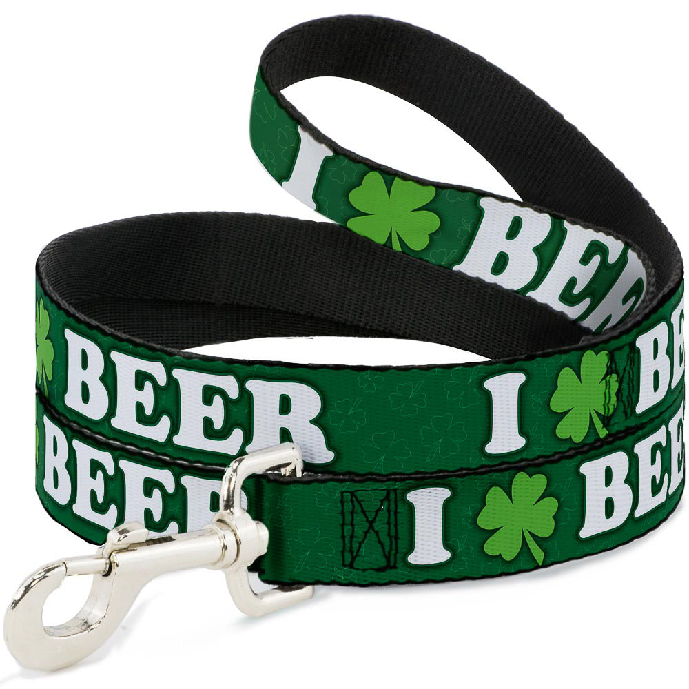 Buckle-Down Dog Leash - I "Clover" BEER/Clover Outlines Greens/White