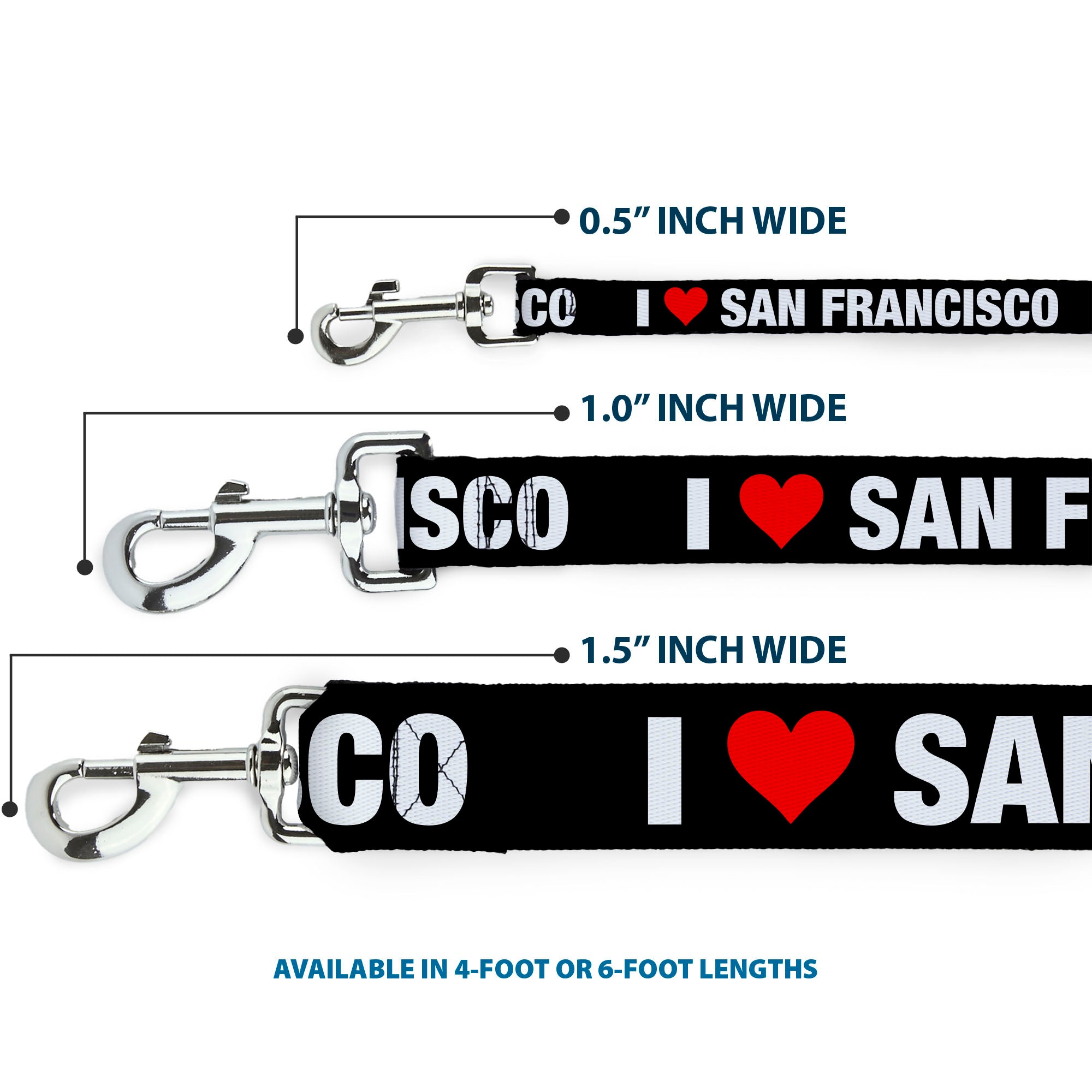 Dog Leash - I "HEART" SAN FRANCISCO Black/White/Red