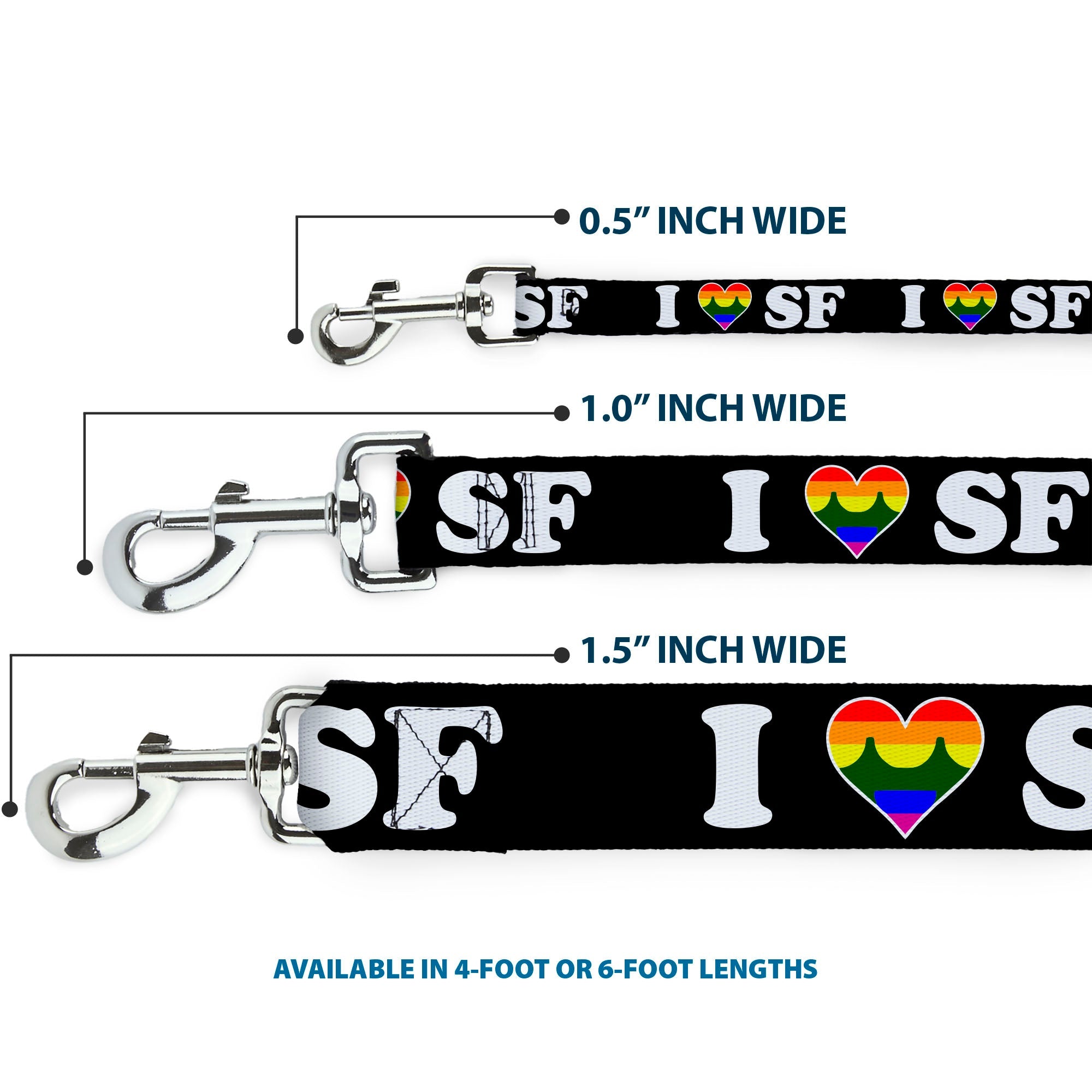 Dog Leash - I "HEART BRIDGE" SF Black/White/Rainbow