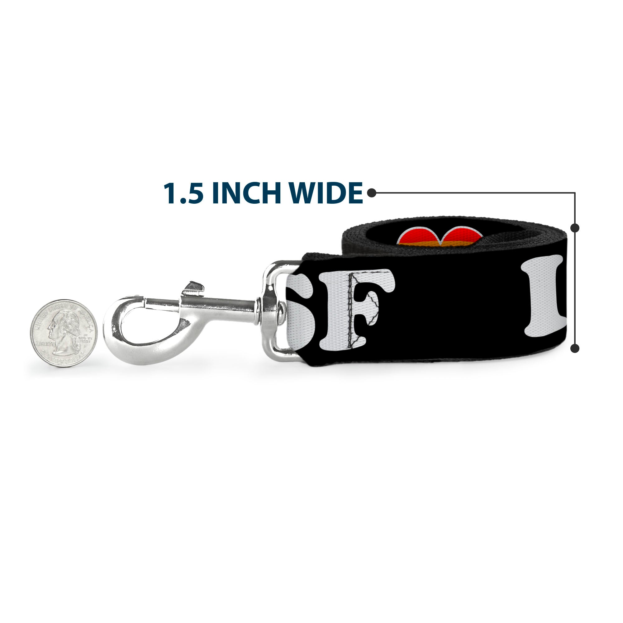 Dog Leash - I "HEART BRIDGE" SF Black/White/Rainbow