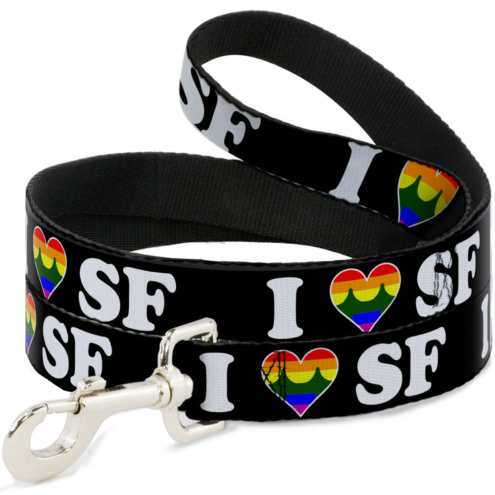 Dog Leash - I "HEART BRIDGE" SF Black/White/Rainbow