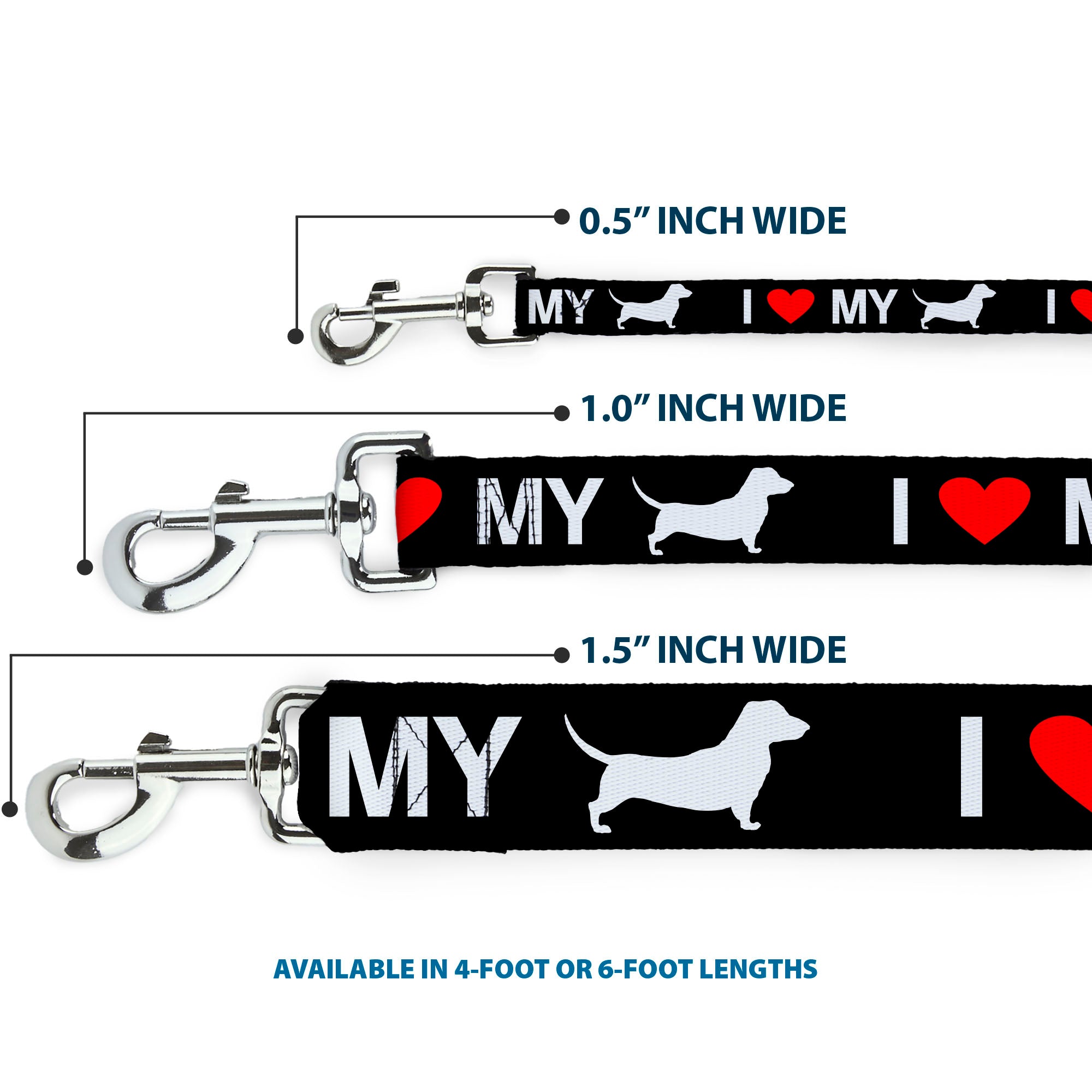 Dog Leash - I "HEART" MY "WIENER" Dog Silhouette Black/White/Red