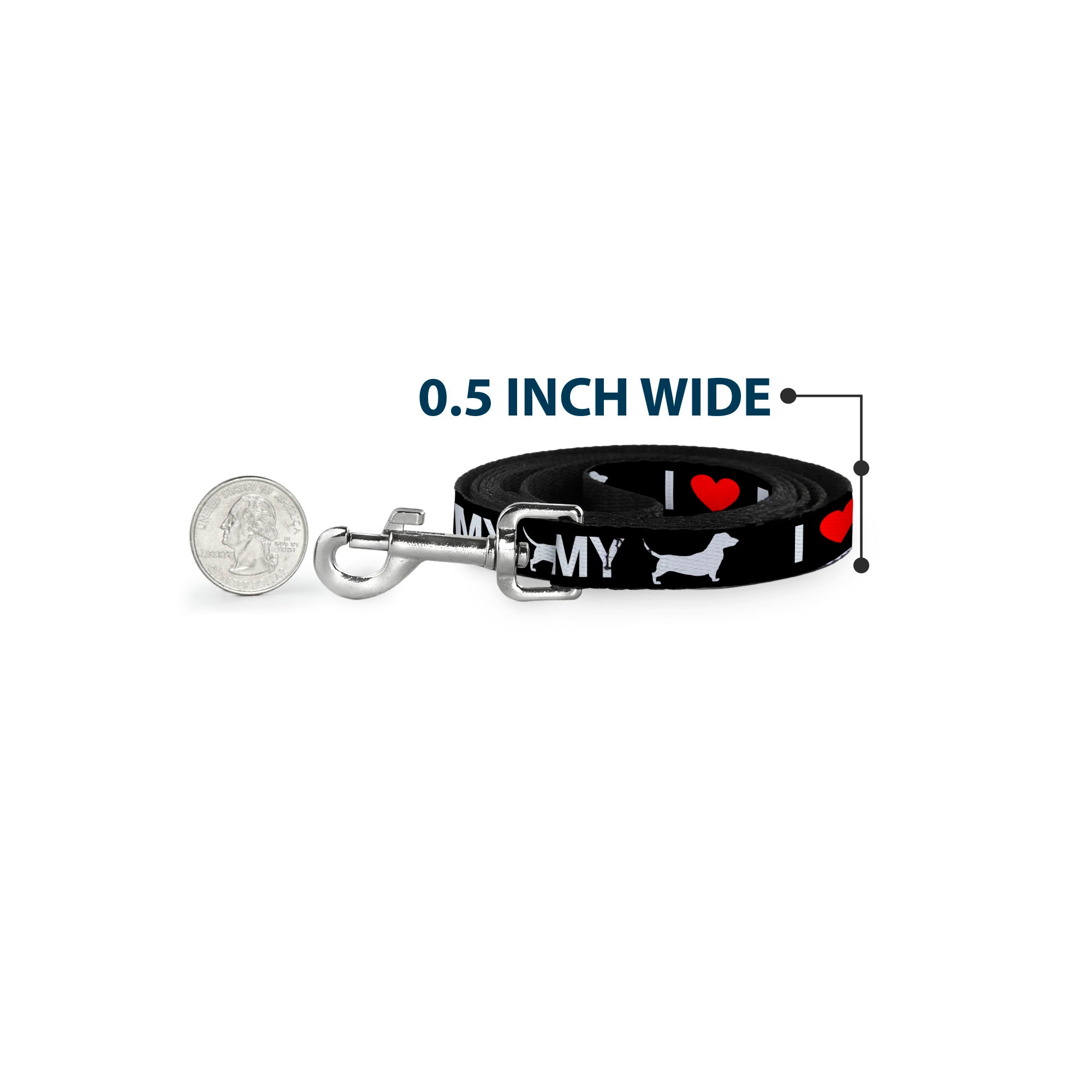 Dog Leash - I "HEART" MY "WIENER" Dog Silhouette Black/White/Red