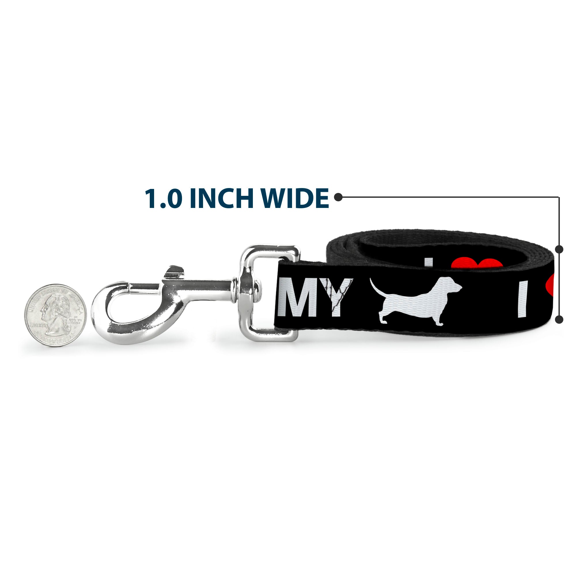 Dog Leash - I "HEART" MY "WIENER" Dog Silhouette Black/White/Red