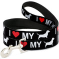 Load image into Gallery viewer, Dog Leash - I "HEART" MY "WIENER" Dog Silhouette Black/White/Red
