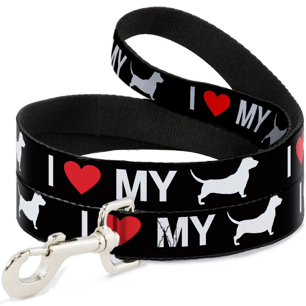 Dog Leash - I "HEART" MY "WIENER" Dog Silhouette Black/White/Red