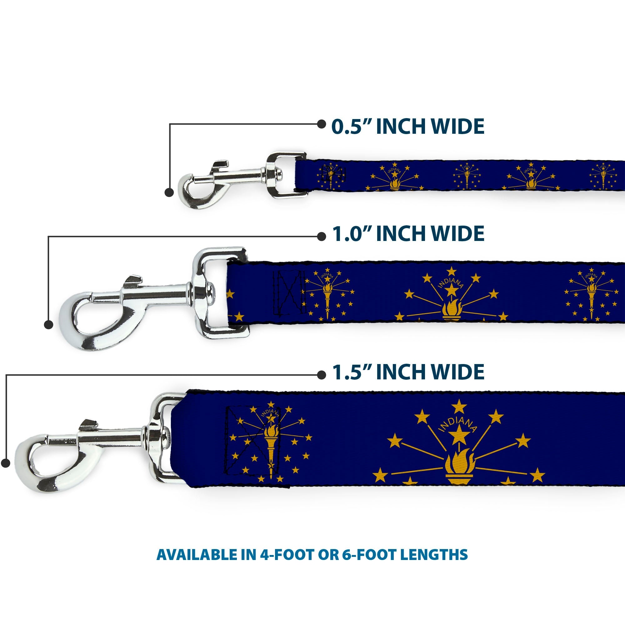 Dog Leash - Indiana Flag/Torch CLOSE-UP Navy Blue/Gold