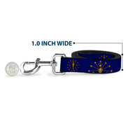 Dog Leash - Indiana Flag/Torch CLOSE-UP Navy Blue/Gold