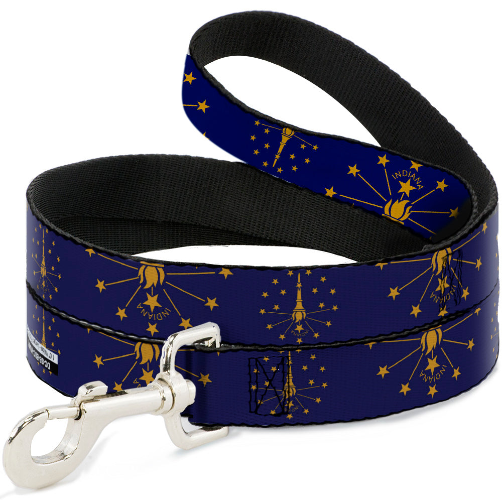 Dog Leash - Indiana Flag/Torch CLOSE-UP Navy Blue/Gold