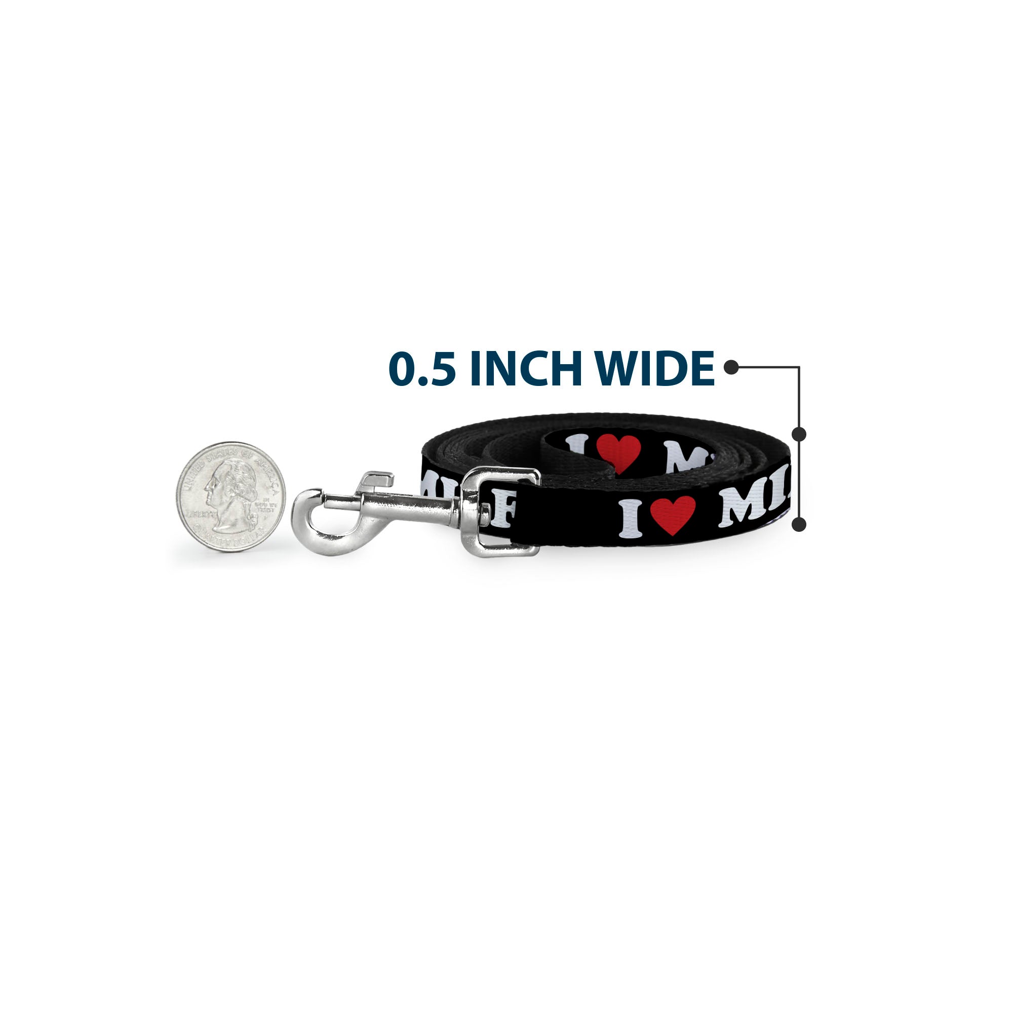Dog Leash - I "HEART" MILFS Black/White/Red