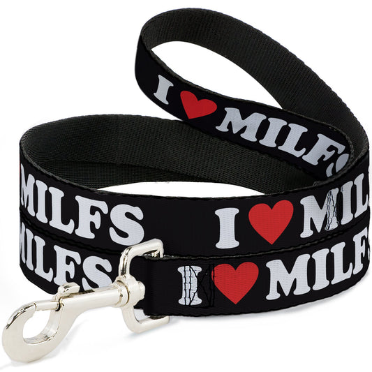 Dog Leash - I "HEART" MILFS Black/White/Red