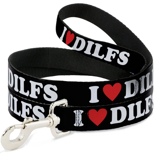 Dog Leash - I "HEART" DILFS Black/White/Red