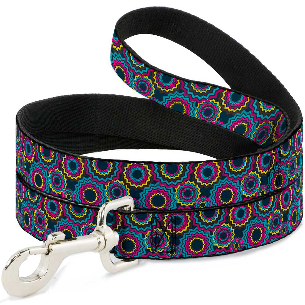 Dog Leash - Jagged Rings Teals/Fuchsia/Yellow