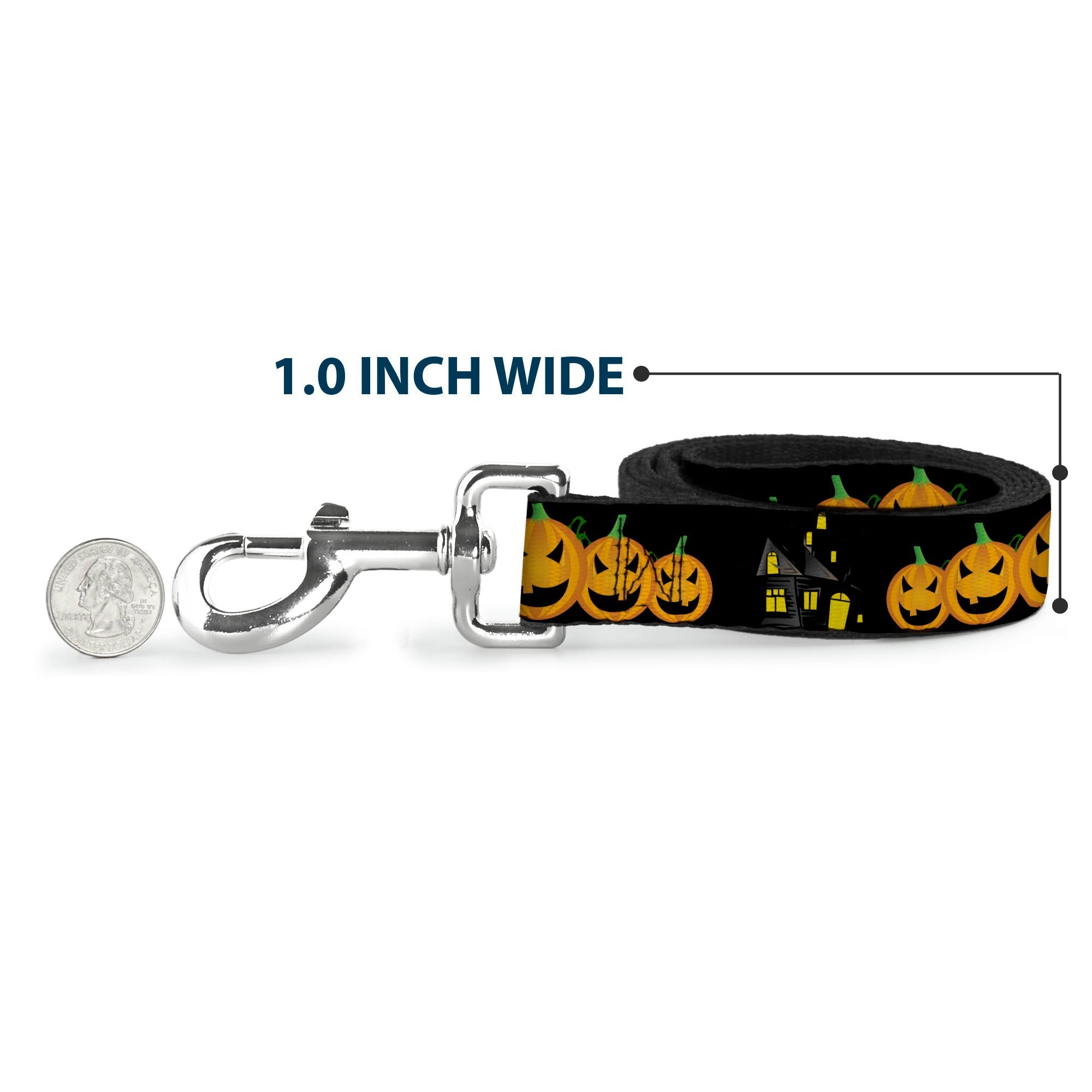 Dog Leash - Jack-o'-Lanterns/Haunted House Black/Yellow