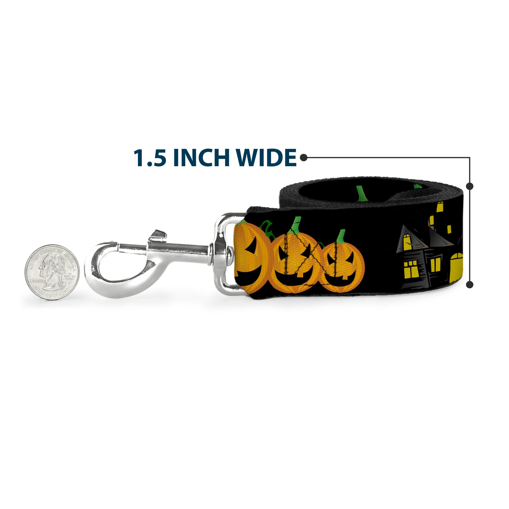 Dog Leash - Jack-o'-Lanterns/Haunted House Black/Yellow