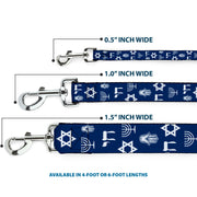 Dog Leash - Jewish Symbols-4 Blue/White