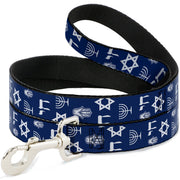 Dog Leash - Jewish Symbols-4 Blue/White