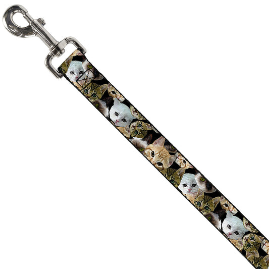 Dog Leash - Kitten Faces Scattered Black