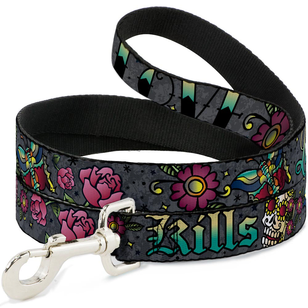 Dog Leash - Love Kills Gray