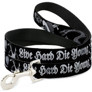 Dog Leash - Live Hard Die Young Black/White