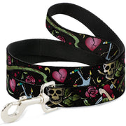 Dog Leash - Live Hard Die Young CLOSE-UP Black