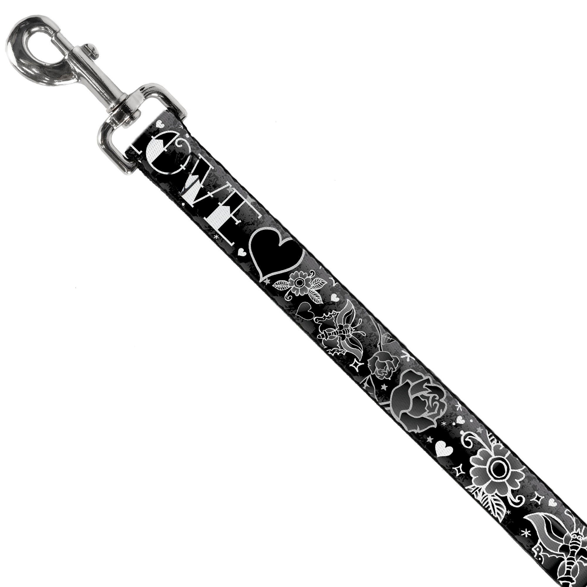 Dog Leash - Love Love Black/White