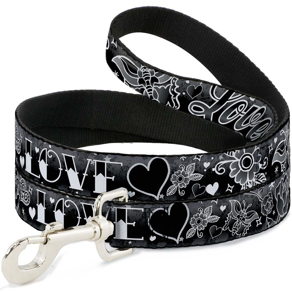 Dog Leash - Love Love Black/White