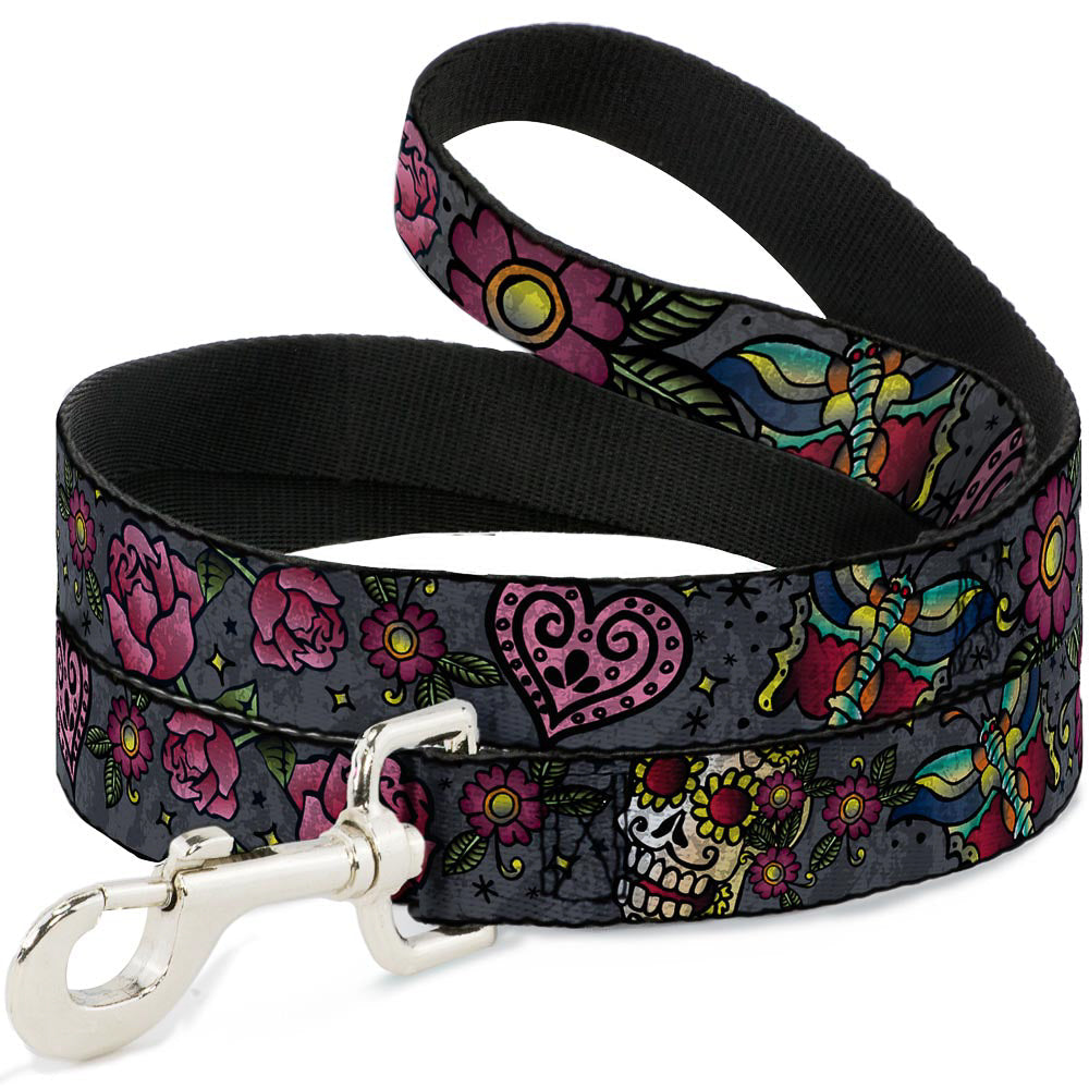 Dog Leash - Love Kills CLOSE-UP Gray