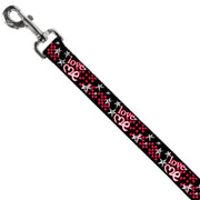 Dog Leash - Love Me w/Sketch Stars & Checkers Black/Fuchsia/White