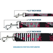 Dog Leash - Love Me w/Sketch Stars & Stripes Black/White/Fuchsia