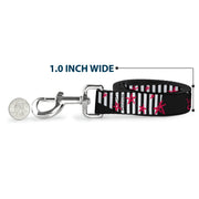 Dog Leash - Love Me w/Sketch Stars & Stripes Black/White/Fuchsia
