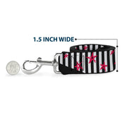 Dog Leash - Love Me w/Sketch Stars & Stripes Black/White/Fuchsia