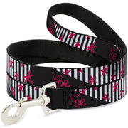 Dog Leash - Love Me w/Sketch Stars & Stripes Black/White/Fuchsia